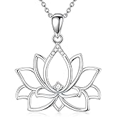 Zorlioy Diamond Lotus Necklace for Women 925 Sterling Sliver Lab Grown Diamond Lotus Pendant Jewelry for Women