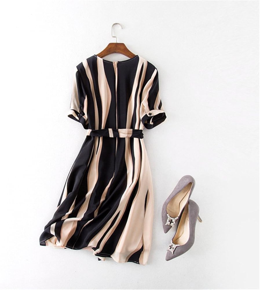 Amazon レディースファッション 100 シルク ワンピース 半袖 ボーダー柄 フォーマル ドレス パーティー 結婚式 通勤 普段着 M ブラック ワンピース チュニック 通販