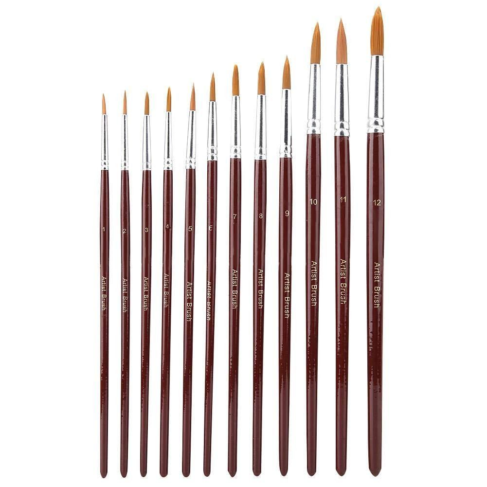 Artist Paint Brushes Set 12PCS Fine Pointed Nylon Art Painting Brushes, for Watercolor Acrylic and Oil Painting(Round tip)