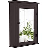 Safeplus Brown Medicine Cabinet with Mirror, Wall Mounted Adjustable Storage for Bathroom, Living Room, Bedroom, Entryway and