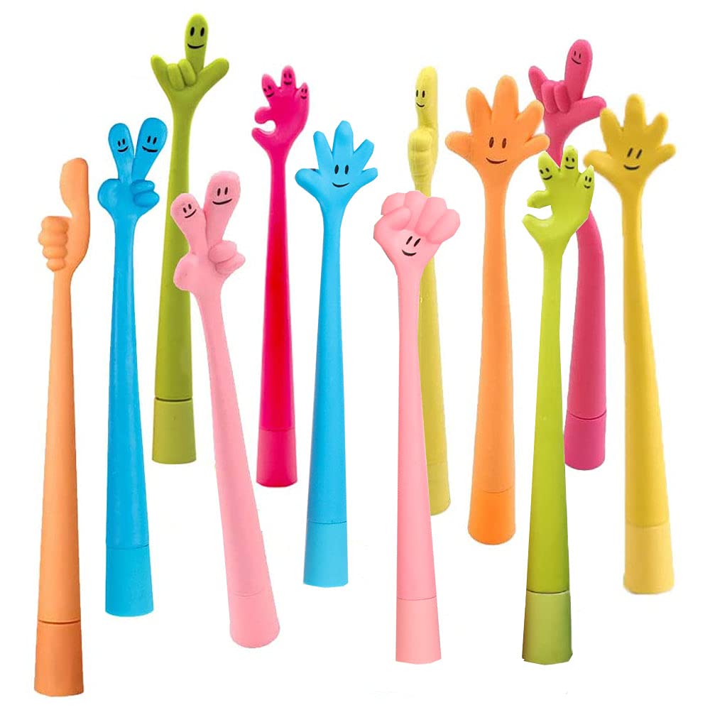 QQRR Ballpoint pen, 12 Pieces Cartoon Ballpoint Pen, Gestures Ballpoint Pen, Comfortable Grip, for Writing, Diary, Work Signature, Student Work, Exams, Decorations(Random)