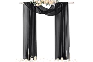 Socomi Black Sheer Gothic Wedding Draping Fabric 29" x 20Ft 1 Panel Outdoor Curtain Arch Drapes Extra Long for Bridal Baby Shower Ceremony Birthday Party Decor