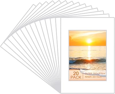 WSICSE 20 Pack White A4 Picture Mounts 8x6 inch Inner 7.9x5.9 Frame Mats