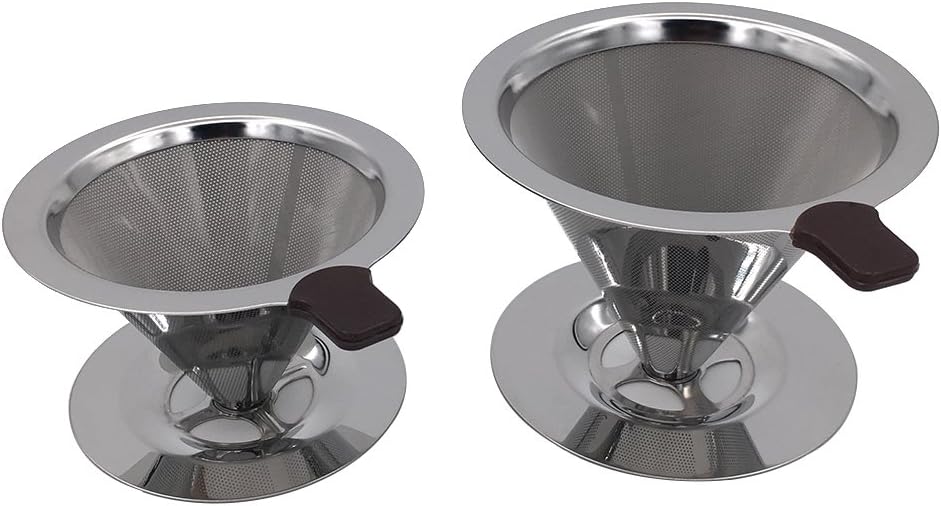 Stainless Steel Paperless Pour Over Coffee Dripper with Double Layered Filter,Reusable Cone Shaped Coffee Filter (4.53 inch Chassis(1-3 Persons))