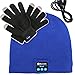 Deego HD Stereo Premium Sports Bluetooth Hat Wireless Smart Beanie Headset Musical Knit Hands-Free Headphone Speaker Hat Speaker phone Cap Microphone + Touch Screen Gloves (Blue Cap*1+Black Gloves*1)