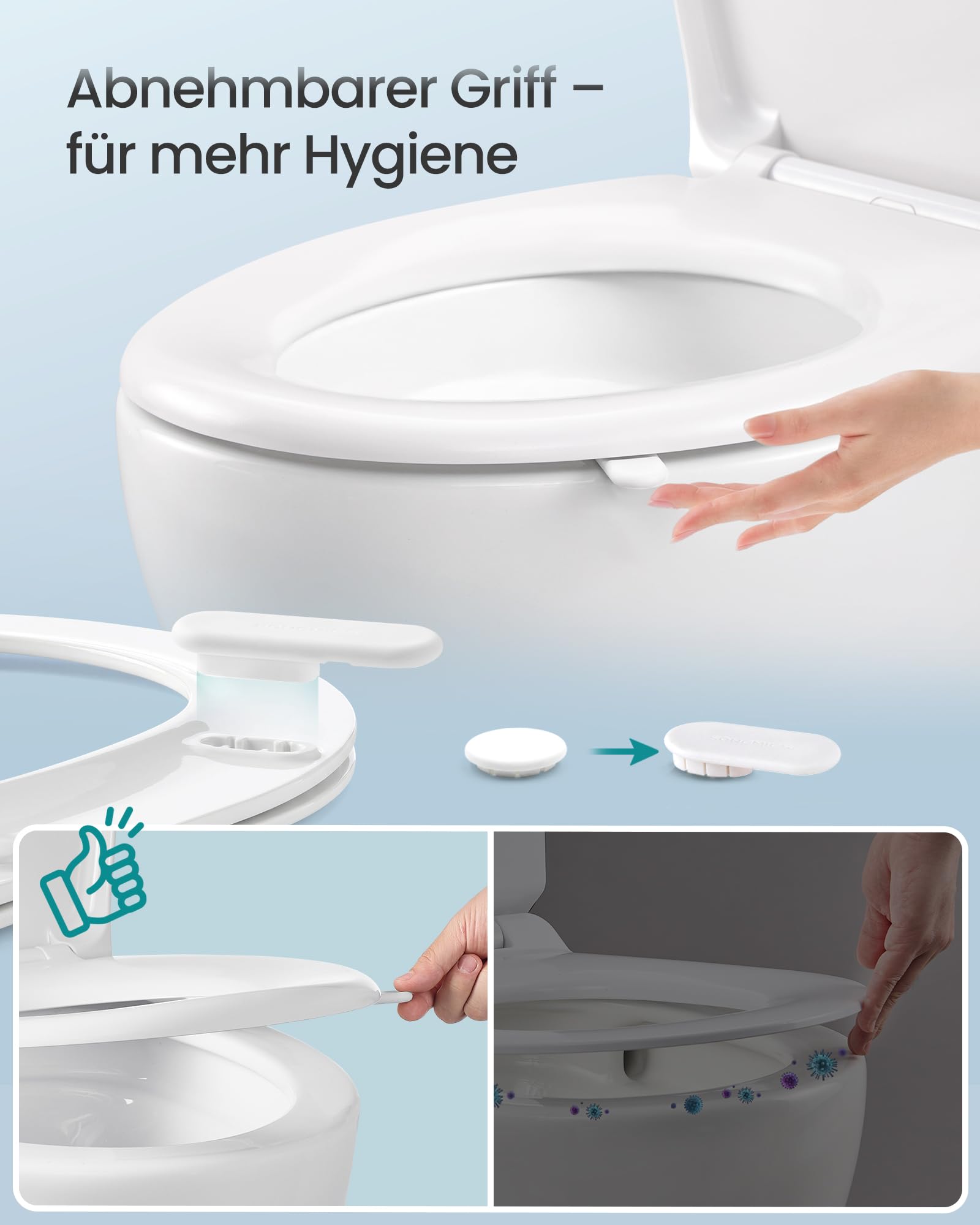 SONGMICS Toilettendeckel O-Form, WC-Sitz mit Absenkautomatik, Griff, Toilettensitz schnell abnehmbar, Klodeckel einfache Montage, WC-Deckel Urea-Duroplast, bis 300 kg belastbar, weiß BTL101WZ01 3