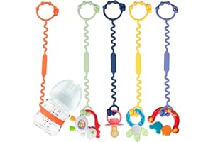 YUNAEDUO Toy Straps for Baby, Silicone Toy Straps for Stroller, Toy Safety Straps for Teether Toy, Pacifier, Sippy Cup Straps, Adjustable Toy Holder for Stroller, High Chair - BPA Free (A-multi-5pk)