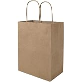 bagmad 100 Pack 8x4.75x10 Inch Plain Medium Paper Bags with Handles Bulk, Brown Kraft Craft Gift Bags, Grocery Shopping Retail Birthday Party Favors Wedding Sacks (Natural Brown, 100pcs)