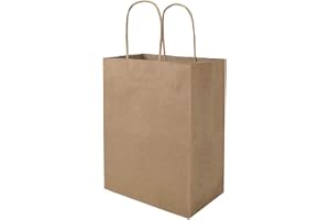 bagmad 100 Pack 8x4.75x10 Inch Plain Medium Paper Bags with Handles Bulk, Brown Kraft Craft Gift Bags, Grocery Shopping Retail Birthday Party Favors Wedding Sacks (Natural Brown, 100pcs)