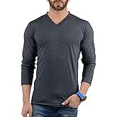 Decrum Long Sleeve Shirts for Men - Casual Soft Breathable Full Sleeves Mens V Neck T Shirts