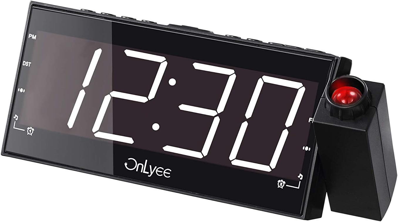OnLyee Projection Alarm Clock (White Display with FM Radio