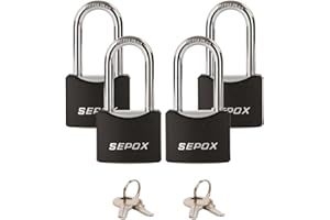 SEPOX® 4-Pack 1-9/16" Weather-Proof Outdoor Padlocks Keyed Alike Long Shackle, Solid Steel Alloy Body with Cover, Outsider lock for Gates, Sheds, Storage Lockers, Fence, Dirt-Proof with 4 pcs Same Key