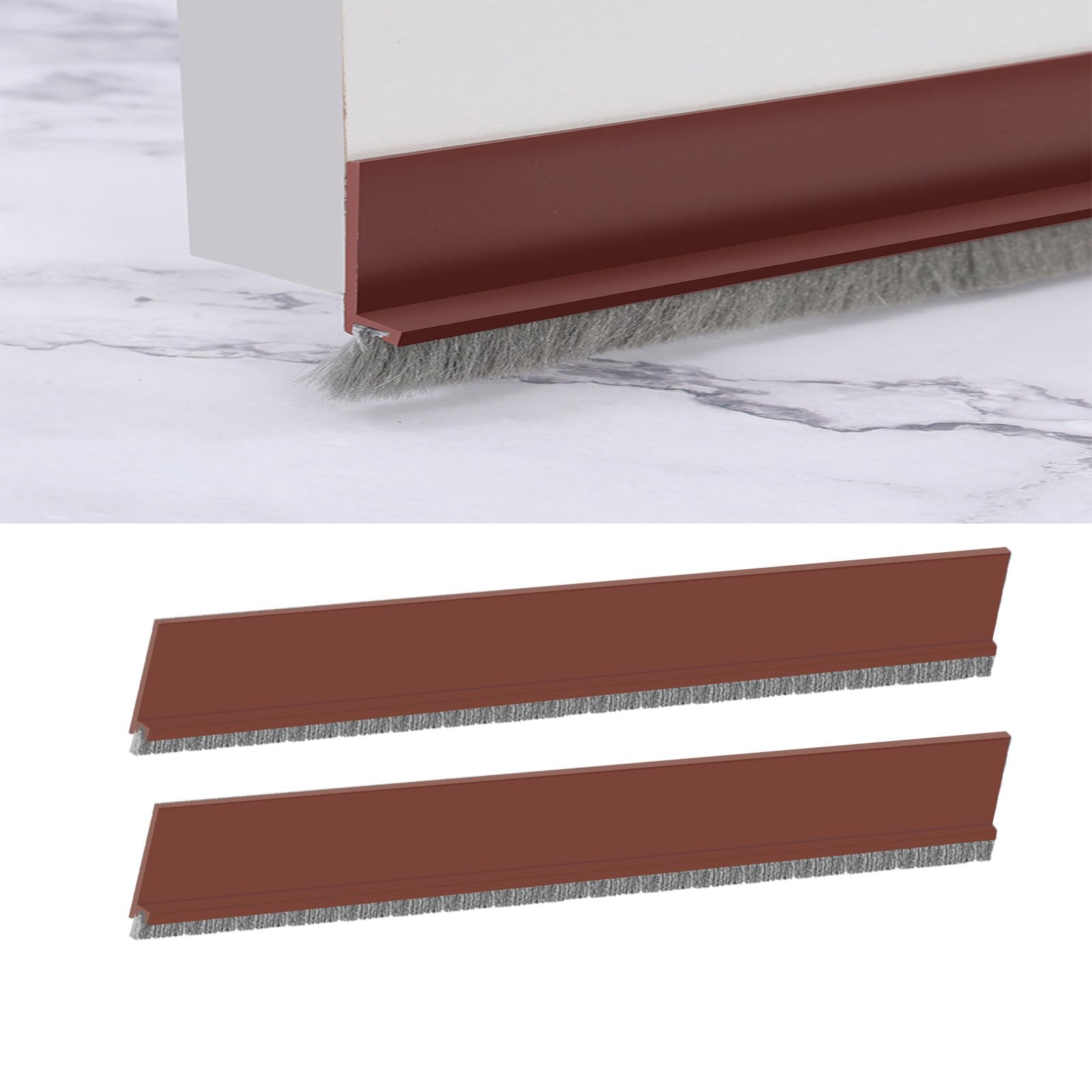 Furforst 2 Pcs Door Draft Excluder, Brush Strip & Sealing Strip (Energy Saving) - Draught Stopper, Sound Insulation & Cold Protection (Brown) — image 1