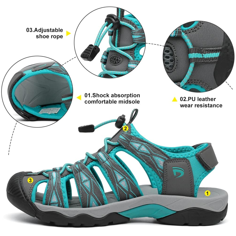 Dannto Women's Sport Hiking Sandals Closed Toe Outdoor Athletic Walking Sandal Lightweight Summer Water Shoes