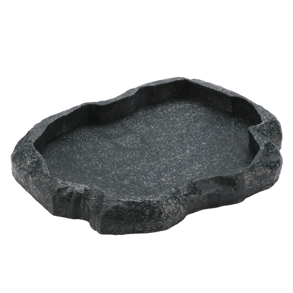 Reptile Feeding Bowl, Resin Rock Feeding Plate Vivarium Food Water Dish for Tortoise Lizard Iguana Snake Reptile Accessories for Indoor Outdoor Enclosures Dark Green M