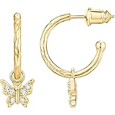 PAVOI 14K Gold Plated 925 Sterling Silver Post Huggie With Dangle | Butterfly, Evil Eye, Hamsa, Pearl Hoop Earring For Women | Trendy Dangle Hoop Earrings