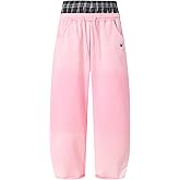 Aelfric Eden Double Waist Washed Baggy Sweatpants Loose Wide Leg Plaid Patchwork Casual Pants with Pockets