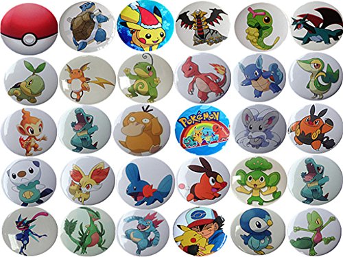 30 Bigger Vivider 1 .75 inch Pokemon Badge / Button / Pin / Pinback/ Button Set,Pokemon Party favors Gfits