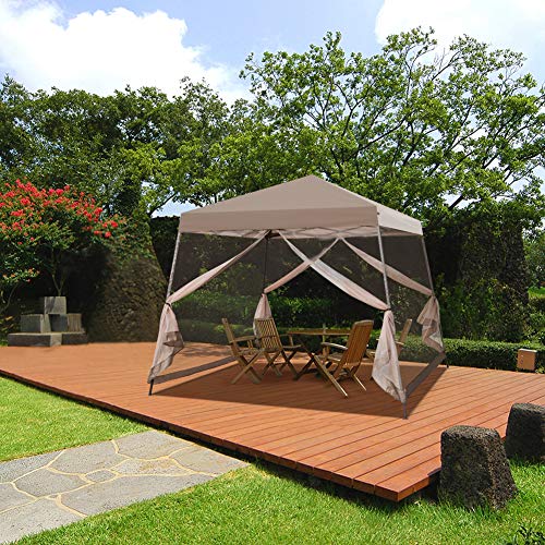 COOS BAY 10x10 Pop Up Canopy with Netting, Slant Leg Shelter, Beige image 18
