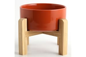 Petygooing Rust Red Elevated/Raised Ceramic Dog Bowl for Small Breeds, Dog Food Water Dish with Stand,Pet Feeding Bowl with Anti Slip Rubber for Cats and Small Dogs Puppy 13.5 OZ (5.1In / 1.7 Cups)