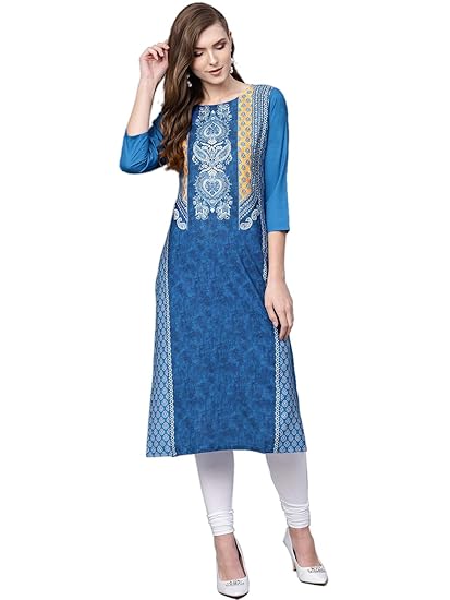 Crepe Digital Printed Kurti(VPK1716_Blue_Free Size)