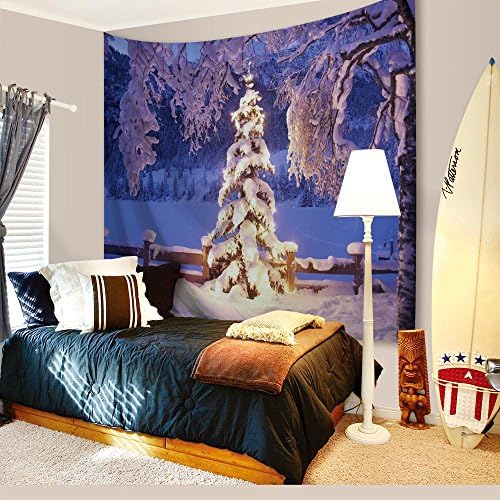 Christmas Decorations Tapestry Wall Hanging by IMEI, 3D Santa Claus Print Fabric Modern Wall Art Hanging for Living Room Office Dorm and Bedroom (White Snow Hoarfrost, 80 X 60 Inch)