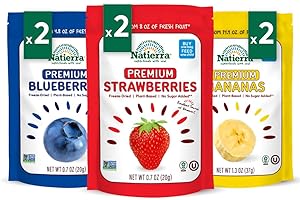 NATIERRA Premium Freeze-Dried Blueberries, Strawberries & Bananas | Non-GMO & Vegan, Gluten Free, No Additives, No Sugar Added | Variety Pack (Pack of 6)