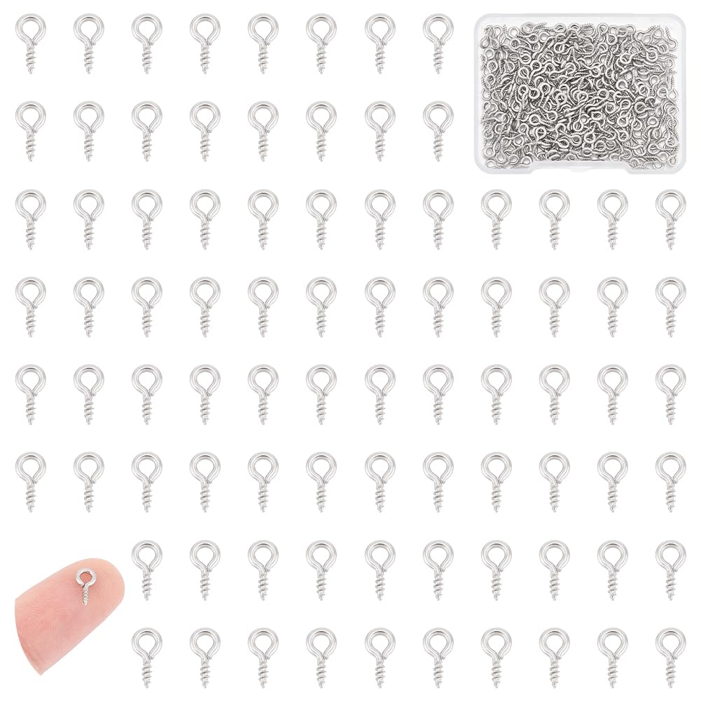 UNICRAFTALE about 300pcs 8x4mm Stainless Steel Screw Eye Pin Peg Bails Small Screw Eye Pins Clasps Hooks 1mm Pin Eye Screws Connectors Hole 2mm for Half Drilled Beads Jewelry Earring Making