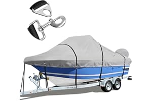 CERUMUTE Center Console Boat Cover with Metal Buckle 17'-19', Heavy Duty 1200D Waterproof 17'18'19'ft Boat Center Console Covers Fits Center Console Boat, Gray