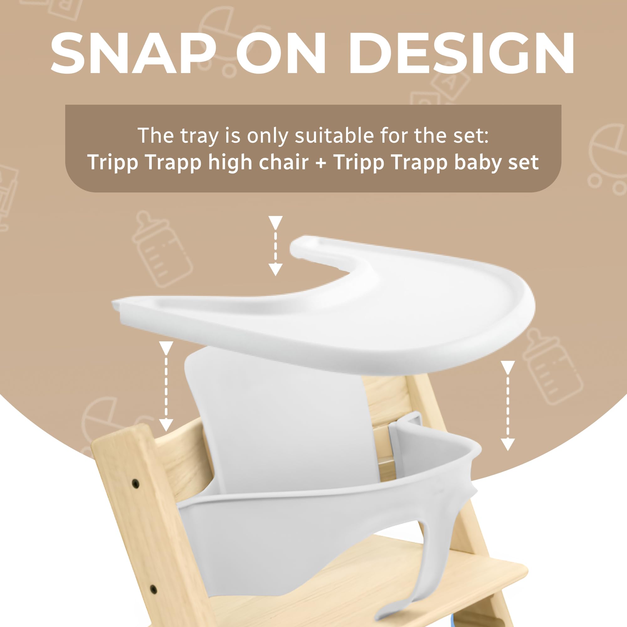High Chair Tray Compatible with Stokke Trip Trap Chair, Matte White - Ergonomic Curved Design - BPA-Free, Easy to Assemble