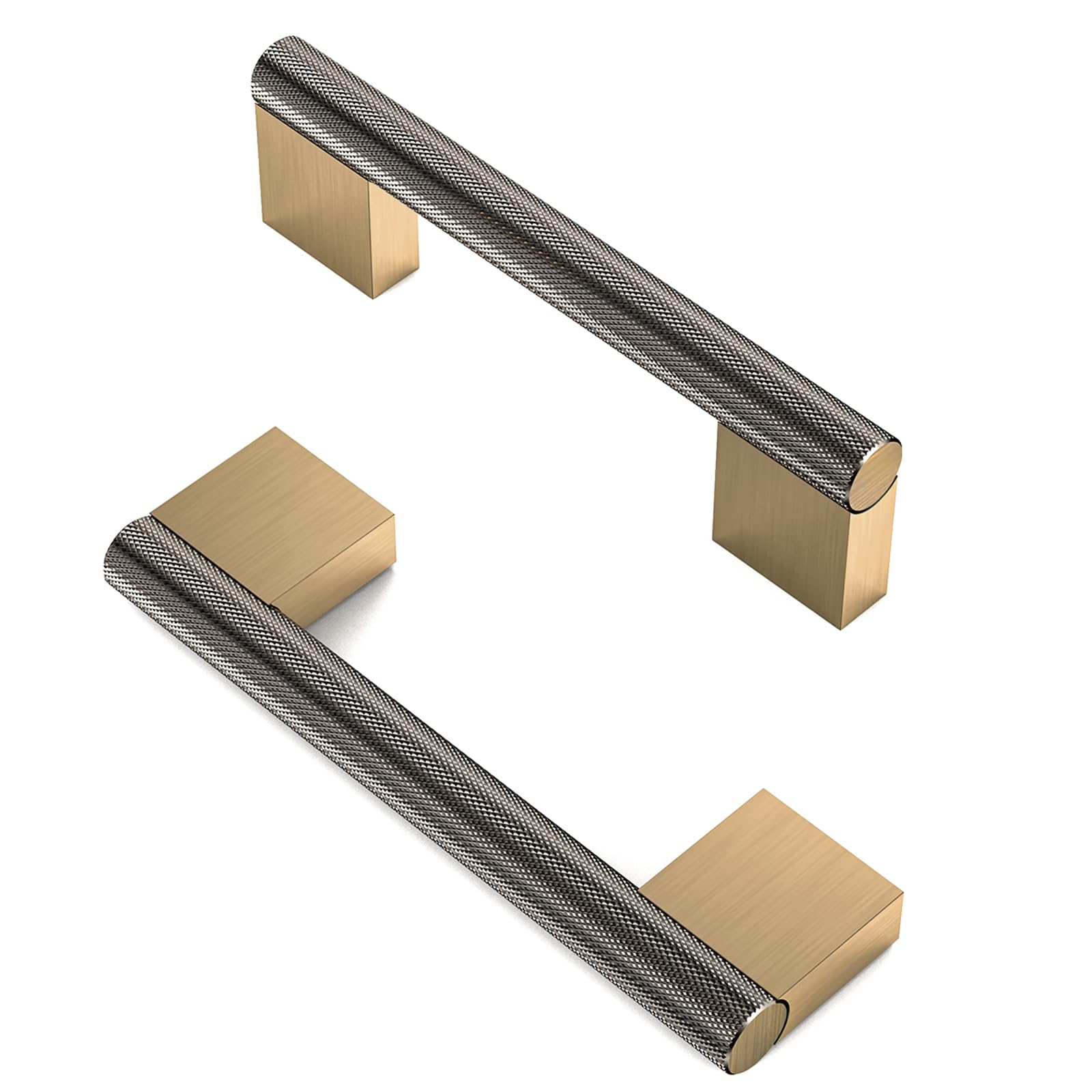 FURNIWARE 10 Pack Knruled Cabinet Handles, 96mm (3.75 Inch) Hole Center Shiny Antique Brass, Vintage Kitchen Cupboard Pulls for Drawer Dresser, Cupboard, Wardrobe, Cabinet Hardware