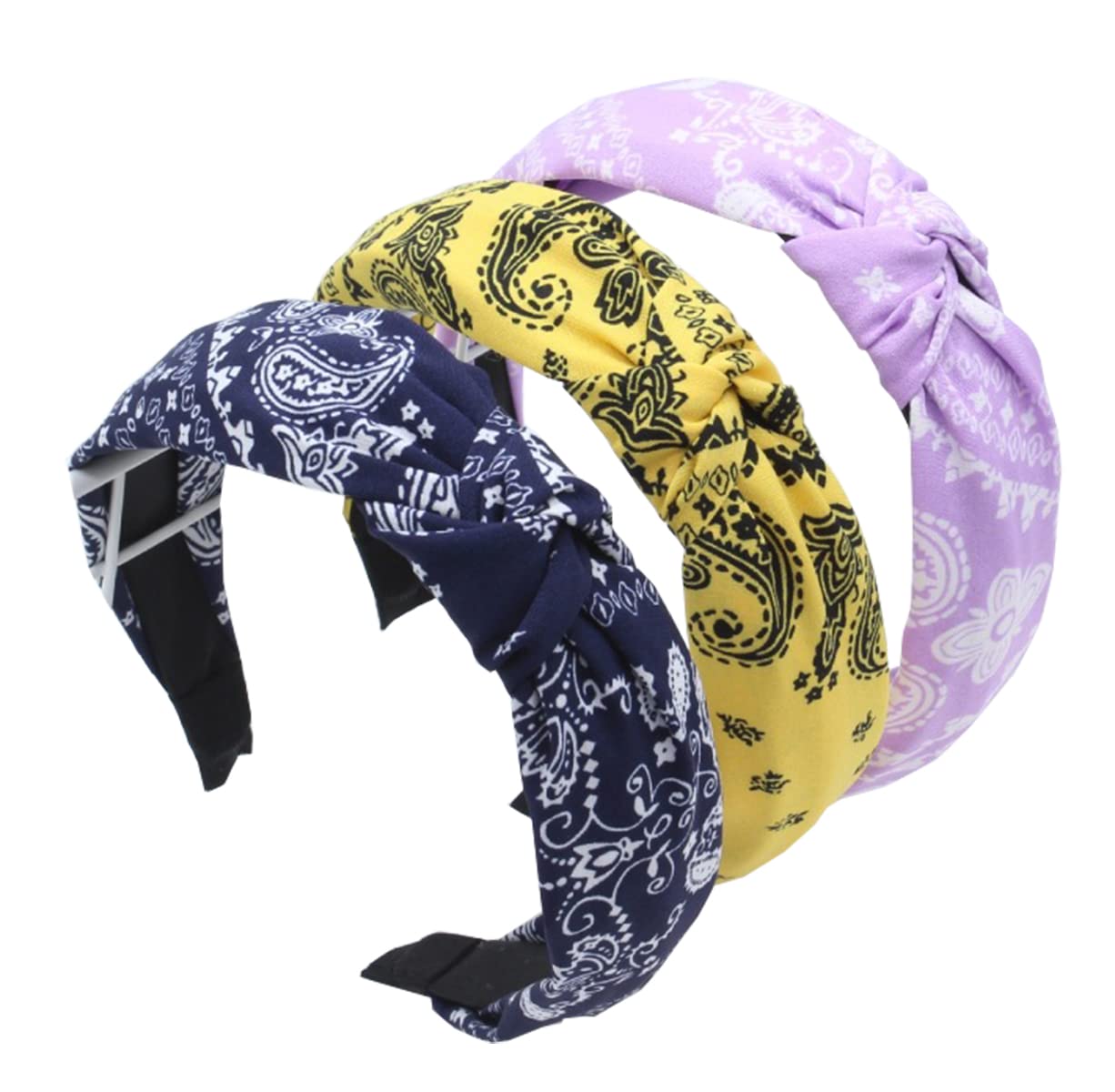 Wide Headbands for Women Knotted Headband - 3 Pieces Fabric Stripes Hairband Turban Hoops Twist Headbands Accessories for Girls Navy Yellow Purple 013 — image 1