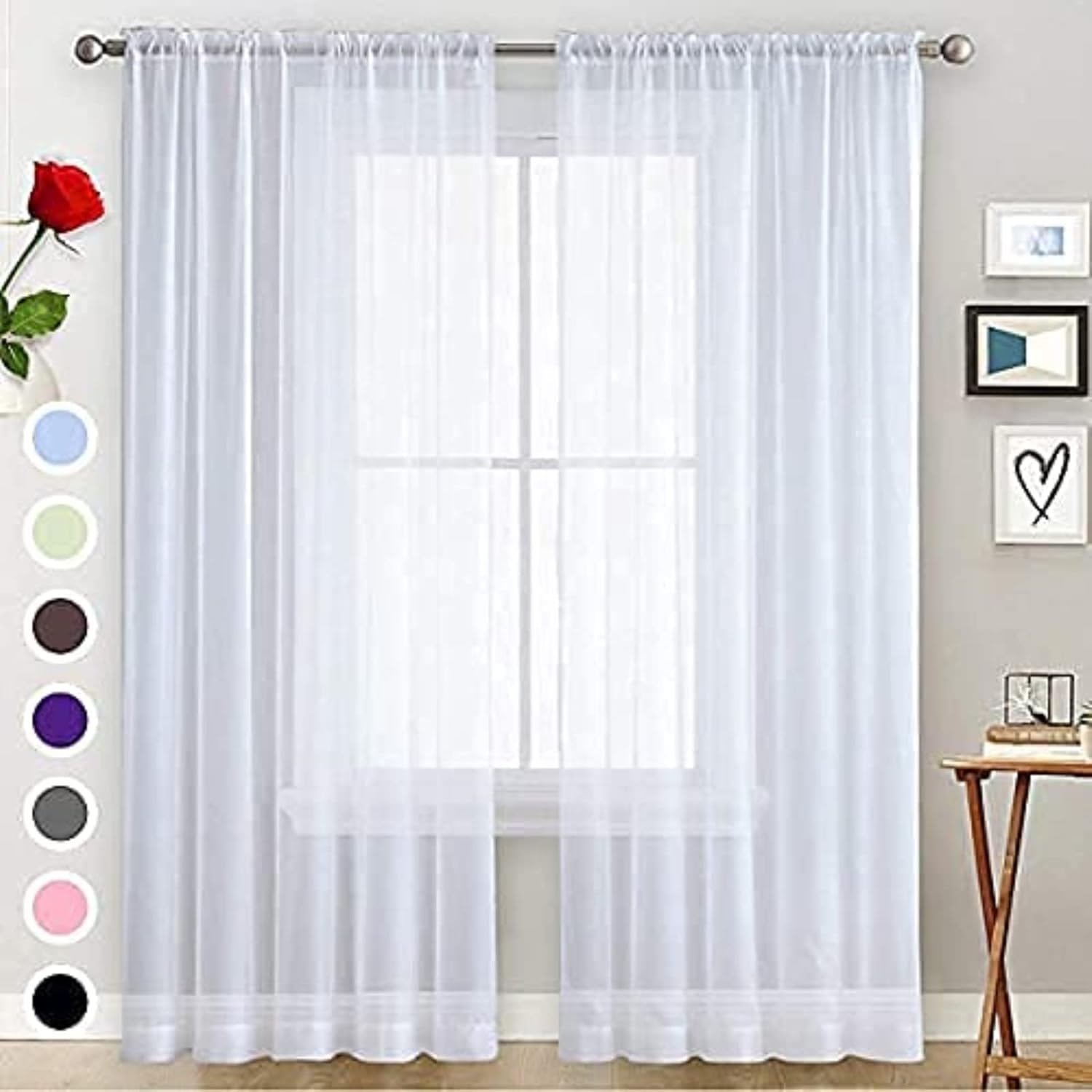 Window Treatments - SpaceDresser Basic Rod Pocket Sheer Voile Window Curtain Panels White 1 Pair 2 Panels 52 Width 84 Inch Long for Kitchen Bedroom Children Living Room Yard(White,52 W x 84 L)