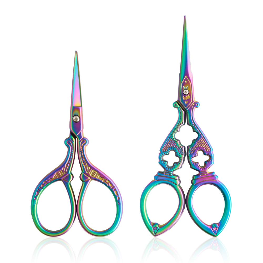 Stainless Steel Embroidery Scissors, Gourd Scissors DIY Tools for Craft, Needle Work, Art Work & Everyday Use, 2pcs, 12cm & 9.5cm, Colourful