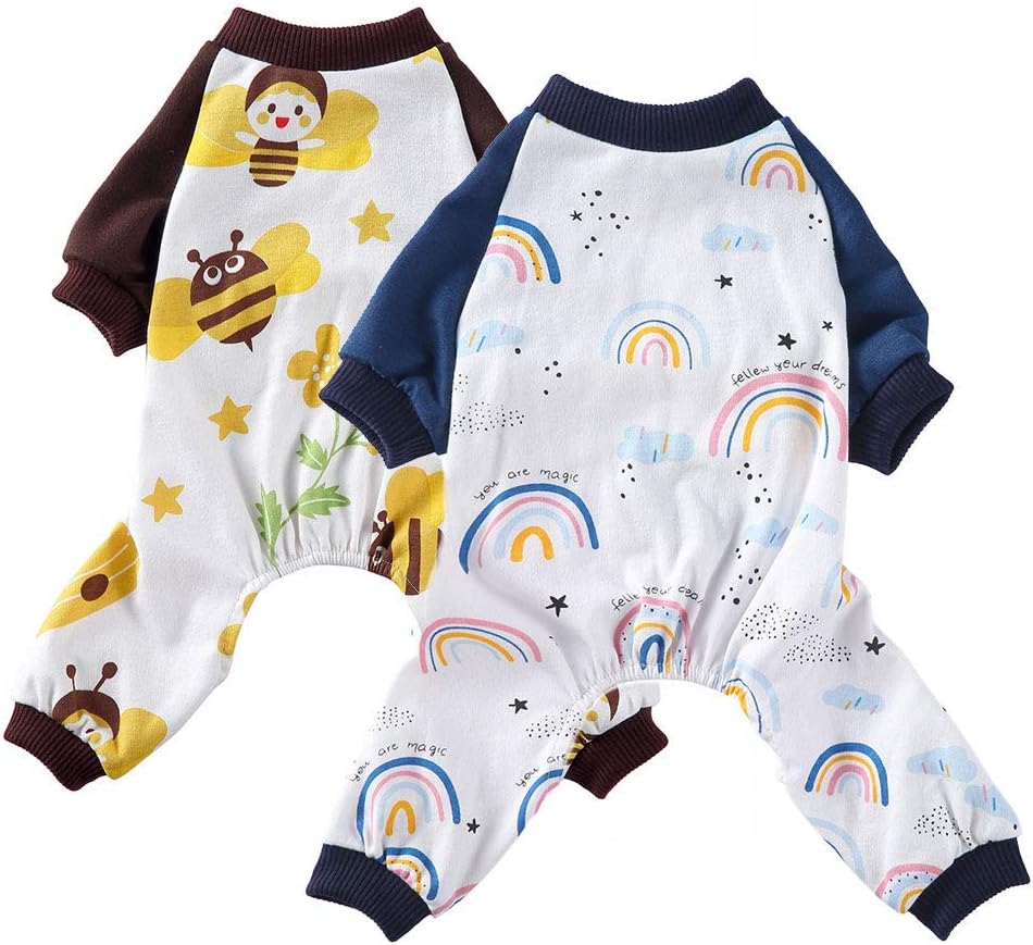 Oncpcare 2 Pack Dog Pajamas, Soft Cotton Dog Nightclothes, Cozy Adorable Shirt Pet Clothes Jumpsuit Pjs Sleepwear for Dogs Puppy Cats