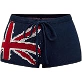 SHENHE Women's Y2k Knit Micro Shorts Low Rise UK Flag Print Bodycon Booty Sweater Mini Shorts