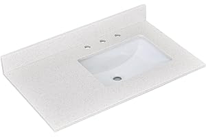 LOCALAND 36"x22"Bathroom Vanity Top,White Quartz Square Barthroom Vanity Sink Tops with Undermount Ceramic Right Sink & Vanity Backsplash, 8 Inch Faucet Hole Bathroom Vanity Countertop