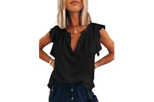 Dokotoo Women's Casual V Neck Ruffle Sleeve Summer Tank Tops Shirts