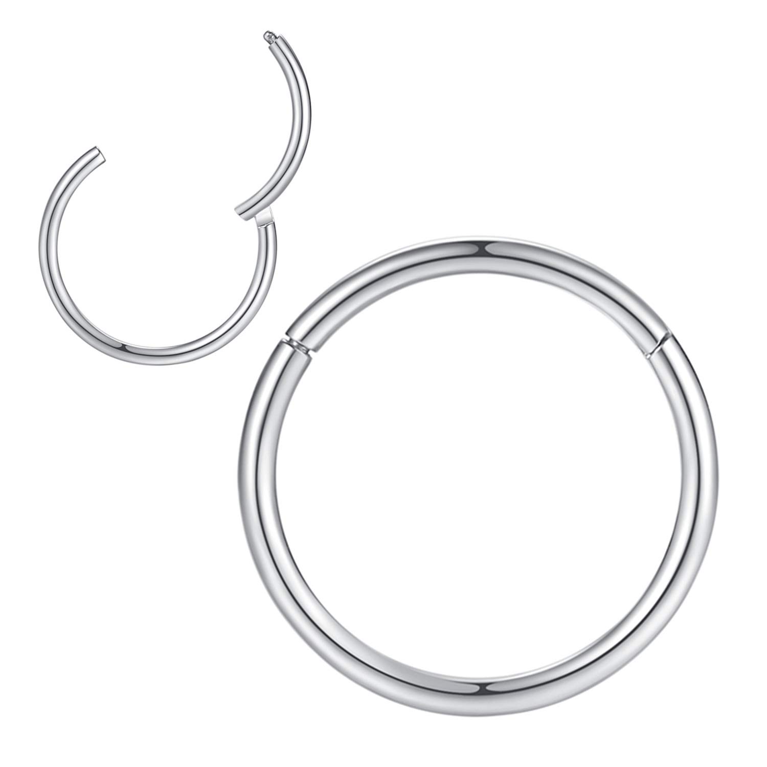 20g Hoop Nose Rings for Men and Women 9mm Nose Hoop 20 Gauge Nose Ring Hoop Silver Septum Clicker Hinged Ring 316L Surgical Steel Silver Body Piercing Earrings for Cartilage Helix Ear Lobe Daith Rook