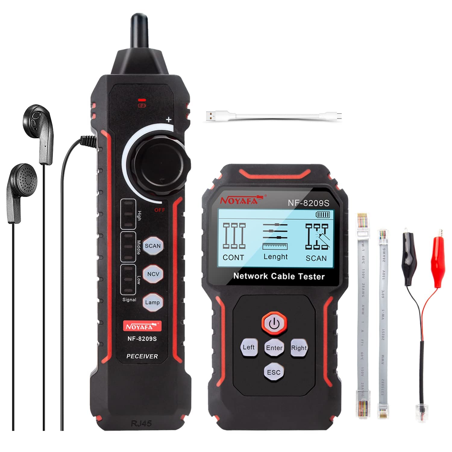 NOYAFA NF-8209S Upgrade Advanced Network Cable Tester with PoE& NCV，Cable Length Test，Port Flashing，Multifunction Anti Interference Scanning Modes Wire Tracker