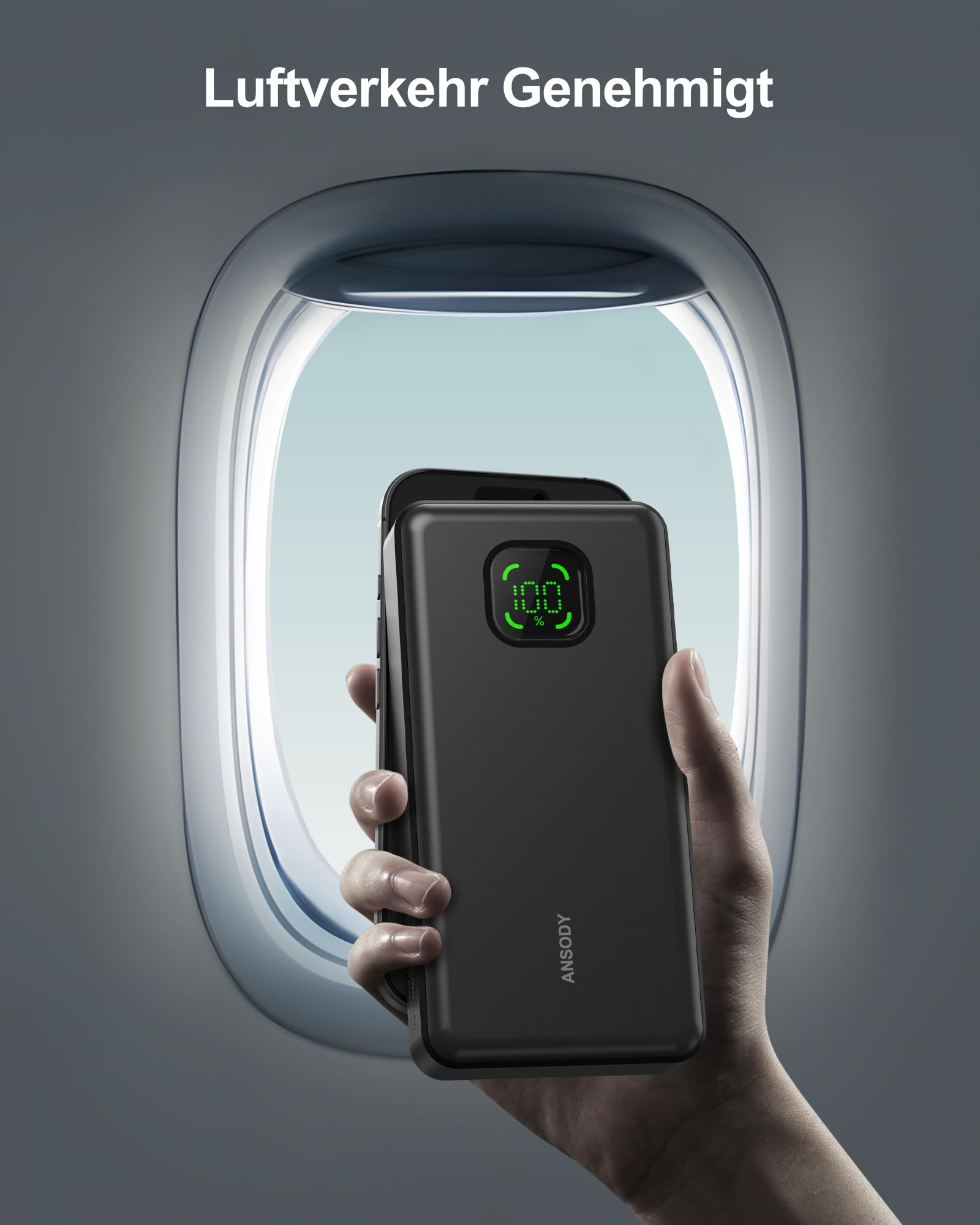 ANSODY Power Bank 65W 25000mAh Powerbank Laptop Klein Aber Stark, 100W Max Externe Handyakkus LED Display USB C Input&Output, Akkupack für iPhone 17 16 15 14 Xiaomi iPad Travel Camping Outdoor (Gray) 5