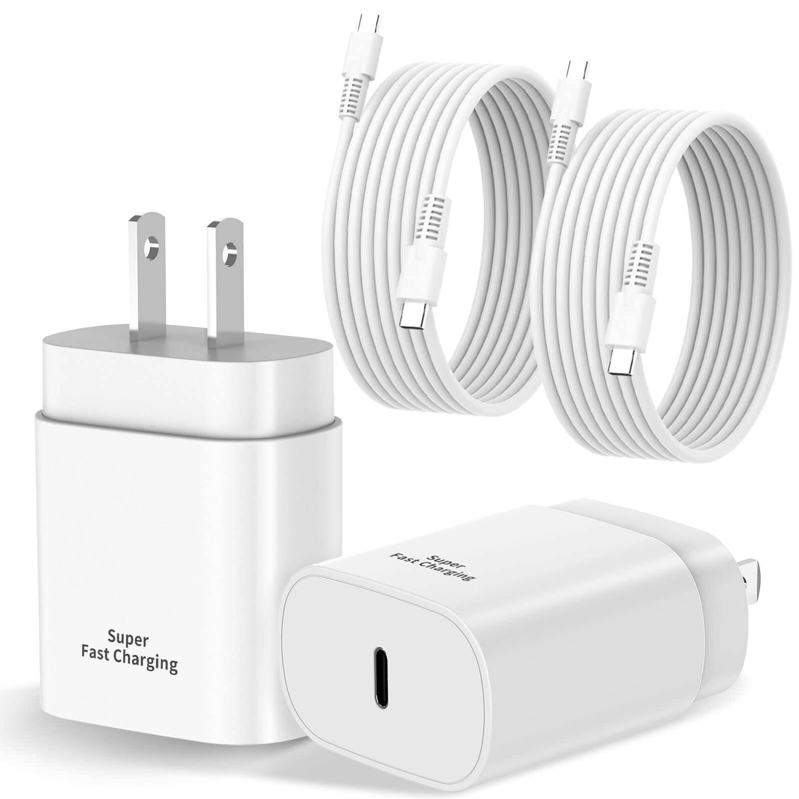 45W Super Fast Charger for Samsung, 6.5FT/2M USB C Charger Fast Charging for Samsung S25/S24/Plus/Ultra, PD 3.0 GaN Type C Charging Block Compatible with iPhone 17/16/15 and More (Pearl White, 2 PCS)