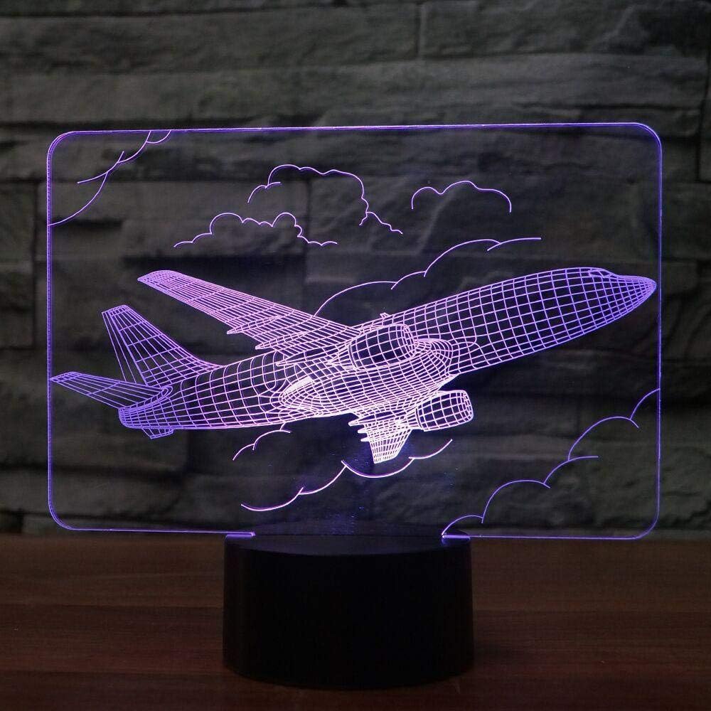 Night Light 3D,Sleeping Lamp,3D Led Kids Sleep Lighting Gifts Table Desk Lamp Aviation Aircraft Modelling USB 7 Colors Changing Plane Night Lights Home Decor