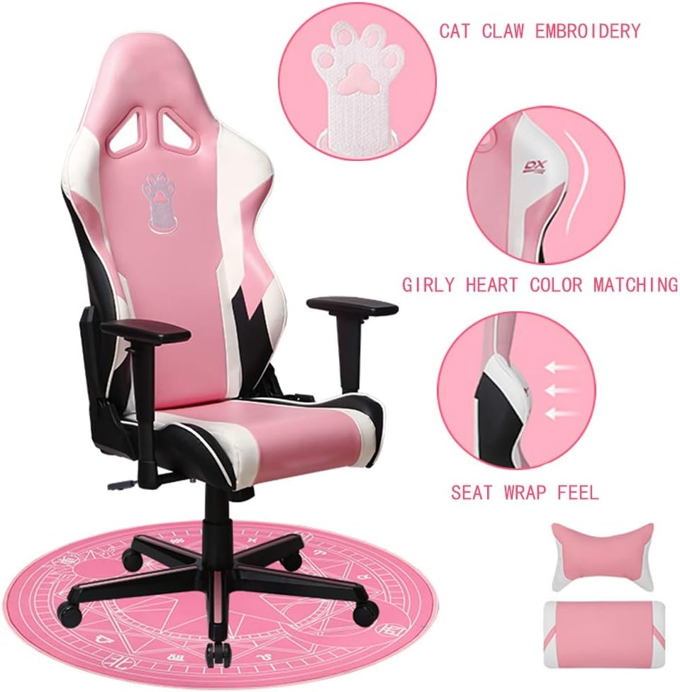 Office Chairs Home Office Furniture Gaming Chair Ergonomic Chair Computer Chair Pink Little Fairy Cute Cat Embroidery Anchor Live Chair (Color : Pink, Size : 70 * 70 * 136cm)