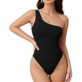 MANGOPOP Women's One Shoulder Tank Top Bodysuit Sexy Sleeveless Long Sleeve Backless Body Suits Off Shoulder Going Out Tops