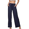 ZOOSIXX Soft Black Pajama Pants for Women, Wide Leg Comfy Casual Lounge Yoga Capri Pants 22'' / 30''