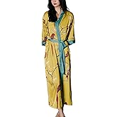 Daiwor Kout Silk Satin Robe for Women Long Japanese Kimono Robe Lightweight Soft Bathrobe Floral Luxury Dressing Gown