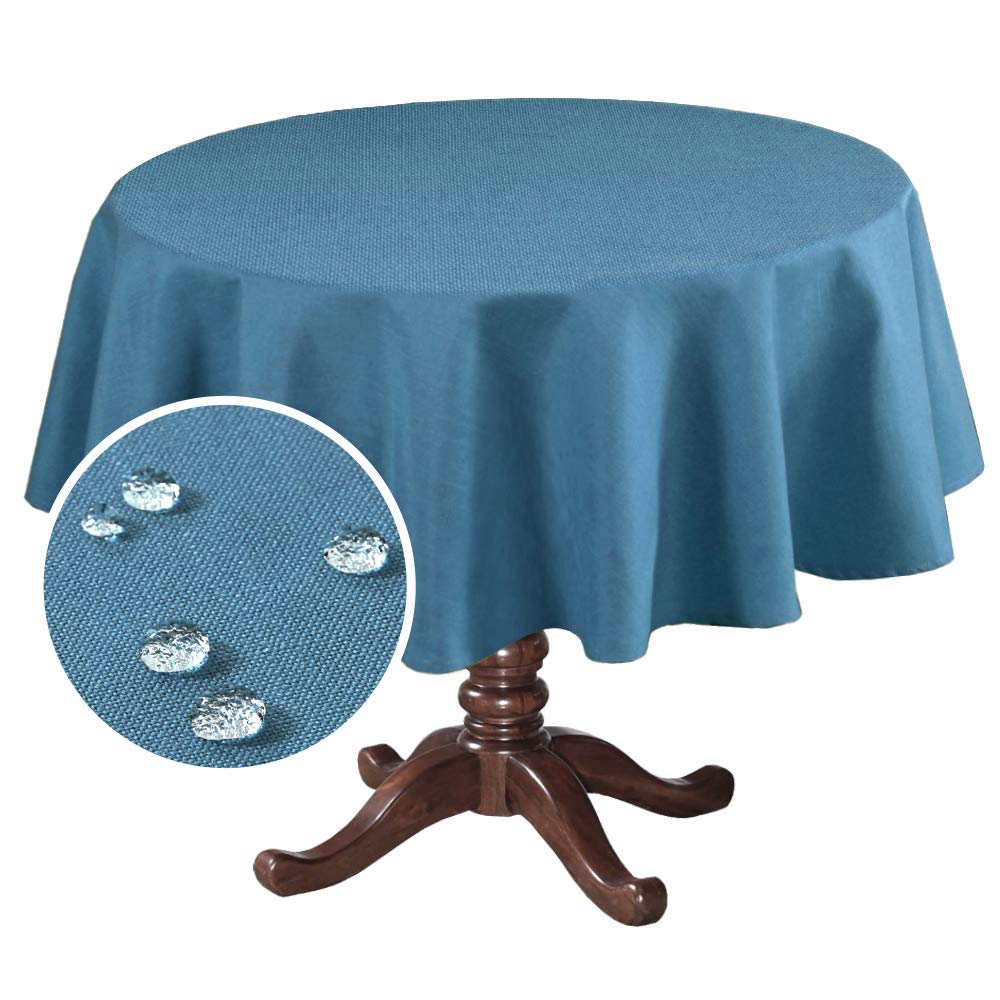 Photo 1 of H.VERSAILTEX Linen Textured Table Cloths Round 70 Inch Premium Solid Tablecloth Spill-Proof Waterproof Table Cover for Dining Buffet Feature Extra Soft and Thick Fabric Wrinkle Free, Ink Blue