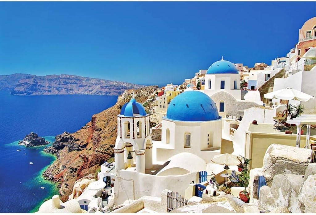 Tomppy Greek Mediterranean Architecture Puzzle, 1000 Piece Landscape Puzzles Premium Educational Toy