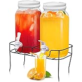 Tanlade 2 Pcs Plastic Drink Dispenser with Stand Beverage Dispenser with Sturdy Metal Base Juice Dispensers for Parties Lemonade Jar with Spigot for Weddings Countertop Water Tea, Each 1 Gallon